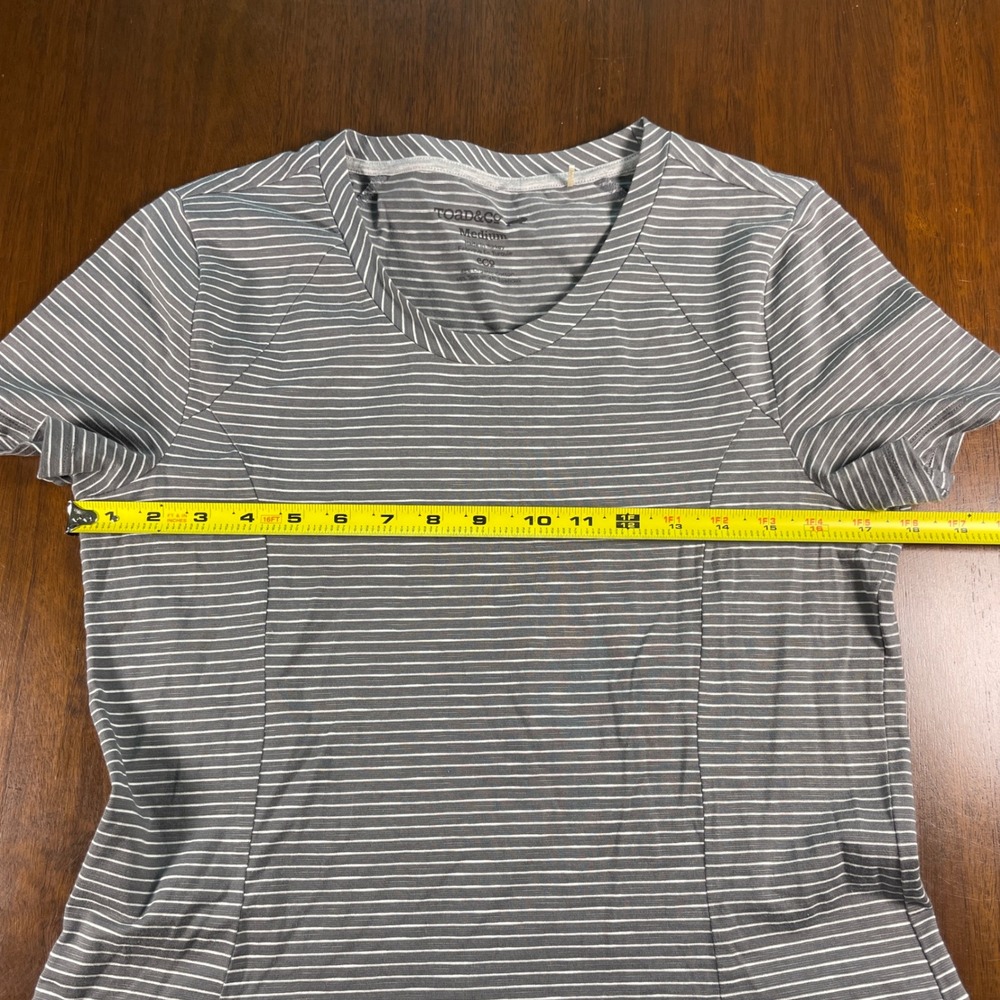 Toad&Co T-Shirt Dress Women Medium Gray Striped Organic Cotton Tencel Casual - Picture 9 of 10
